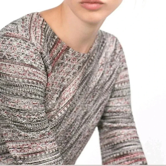 Zara | W&B Collection Knitted Textured Tweed Bell Sleeve Mini Dress Size Medium - Picture 3 of 11